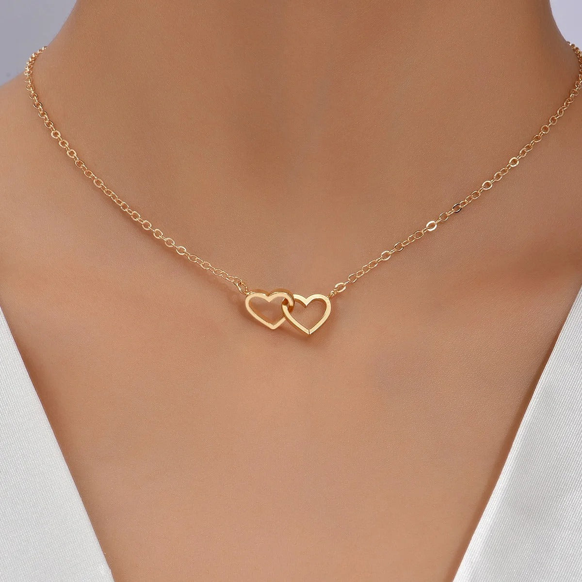 Schattige Dubbele Hart Ketting